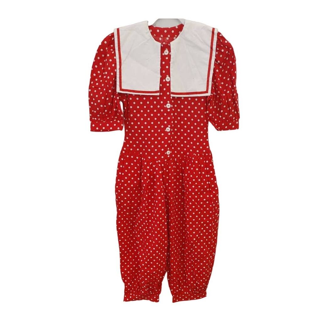 Vintage Jumper Polka Dot Red Pockets Shoulder Pads M/L
